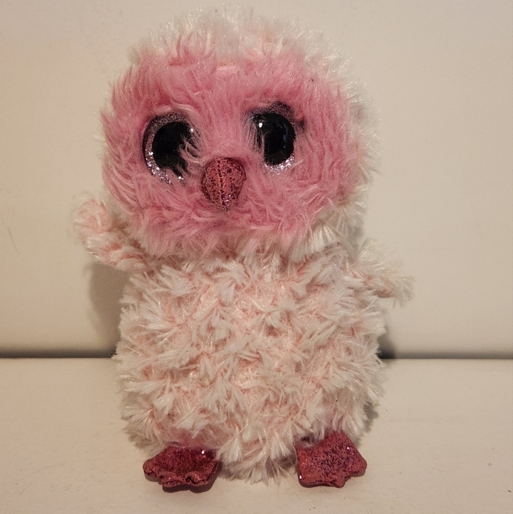 6 1/2” Ty Pink Fluffy Owl Twiggy Plush Stuffed Animal